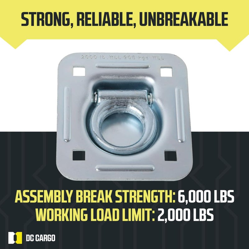 DC Cargo Mall 8 Pack | D-Ring Tie-Down Anchors (Large Square), Recessed-Pan Fitting D-Rings Heavy Duty Steel Cargo Tie-Downs, Truck/Trailer/Flatbed/Pickup Tie-Down Anchor - Image 3